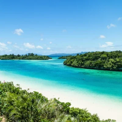 Été au Japon – Entre plages d’Okinawa et nature tropicale Plage tropicale au Japon à Okinawa avec eau turquoise et végétation en été