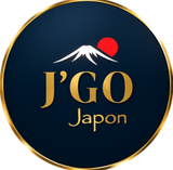 Logo de J'Go Japon logo bleu cerclé doré représentant le mont fuji et le cercle rouge du Japon de la marque J'Go Japon